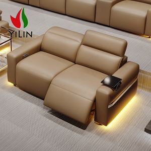 أريكة ركنية قطاعية فاخرة عصرية إيطالية من الجلد الطبيعي مع مسند ظهر كهربائي وتدليك تبريد وإضاءة LED دافئة معدنية لغرفة المعيشة - Product Image 5