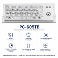 Clavier à trackball industriel en acier inoxydable personnalisé PC-605TB IP54, 68 touches USB PS/2 pour équipement pharmaceutique