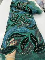 Tissus en dentelle de velours africain de luxe, de haute qualité, faits à la main, avec des perles et des sequins brodés, pour robe de soirée pour femmes