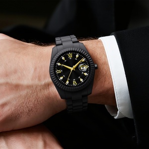 Montre à quartz de luxe pour homme, étanche 3 ATM, boîtier en plastique, cadran vert, aiguilles dorées, sertie de diamants, 40 mm, bracelet 20 mm, verre - Product Image 3