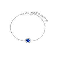Saphir CZ Blumen Rundschliff Armband Halo Rundes CZ Armband Vergoldetes 925 Sterling Silber Armbänder für Damen Schmuck