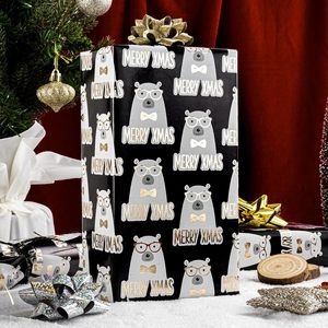 MAYPLUSS Metallic Christmas Gift <b>Wrap</b> Paper 17 Inch X 33 Feet Gold Bear Black Background - Product Image 4