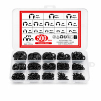 Kit Surtido de Anillos de Retención Externos Tipo E de Acero al Carbono, 500 Piezas, 13 Tamaños, DIN 6799, Anillo de Seguridad, Óxido Negro