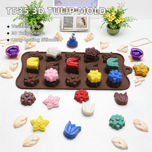 15 Cavidad 3D Tulipán Silicona Chocolate Molde Día de San Valentín Flor Molde Cubos de hielo Aromaterapia Yeso Cera Se derrite Molde Desechable - Product Image 2