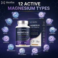 Cápsulas de Glicinato de Magnesio, Suplemento de Minerales Naturales, Mezcla Compleja de Magnesio 12 en 1 para el Apoyo Diario del Bienestar