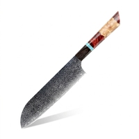 7 inch Santoku-mes professioneel 67-laags damaststaal keukenmes voor groenten en vlees met hars en houten handvat