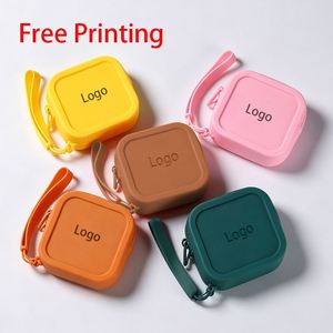 Waterproof Silicone Zipper Coin <b>Purse</b> <b>Small</b> Square Portable Cosmetic Data Cable Storage Bag Unisex - Product Image 1