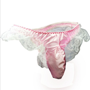 Lencería sexy para hombre, tanga negra y rosa con ribete de encaje, spandex con tacto real, ropa interior gay para crossdressing. - Product Image 2