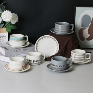 Tasses et soucoupes en céramique rétro pour le bureau, ensemble élégant pour le thé de l'après-midi, le café du matin et le thé du soir - Product Image 6