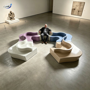 Modular Color-Block FRP Curved <b>Bench</b> Set Interlocking Puzzle-Shaped Outdoor Furniture - Product Image 3