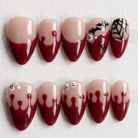 Faux ongles en acrylique à presser, courts, design carré, pour Halloween, peints à la main, motifs chauve-souris, fantôme, toile d'araignée, avec colle