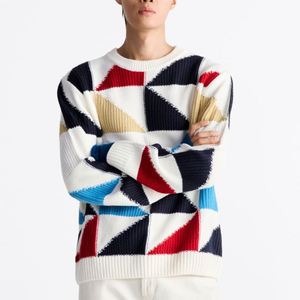 Logotipo personalizado OEM y ODM Hombres Intarsia Suéter de manga larga de punto de invierno de cuello redondo de punto de algodón Suéteres de los hombres - Product Image 1