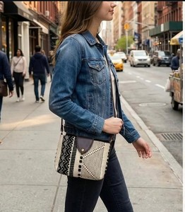 Sac bandoulière de luxe à motif géométrique avec rabat en cuir PU, étanche et antivol, capacité compacte, prix du marché disponible - Product Image 1