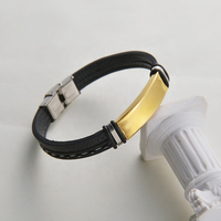 Bracelet en cuir PU tressé tendance Hip Hop pour homme, gravure au laser simple, logo personnalisé, bracelet tendance