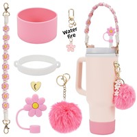Lot de 7 accessoires de conception spéciale pour gobelets de 30 et 40 oz : pendentif clé fleur, pendentif boule en peluche, sangle de transport et breloque pour gobelet