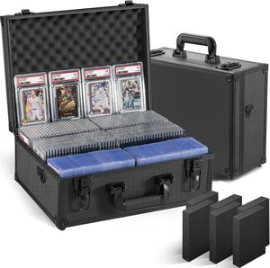Boîte de rangement pour cartes gradées, étui de transport pour cartes à collectionner, boîtes porte-cartes de sport rigides noires à 6 rangées - Product Image 1