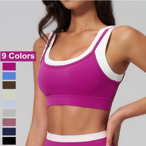 Soutien-gorge de sport haute performance à blocs de couleur, haut de course, vêtements de sport personnalisables avec logo, tenue de fitness pour la gym, soutien-gorge de yoga à col en U pour <span class=keywords><strong>femme</strong></span> - Product Image 1