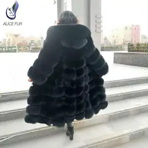 Женское длинное зимнее пальто, черное пальто из натурального Лисьего меха, большие размеры, 2019