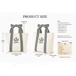 Bolso de mano cuadrado informal de lona con lazo y nombre personalizado para dama de honor, bolso de hombro de viaje bordado a medida con botón a presión superior para novias - Product Image 6