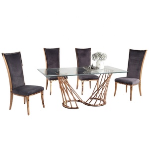 Bán buôn 8 chỗ ngồi nhà hàng nhà bếp thép không gỉ đồ nội thất phòng ăn Rose Gold phòng ăn sang trọng <span class=keywords><strong>Glass</strong></span> Top bảng <span class=keywords><strong>Set</strong></span> - Product Image 5