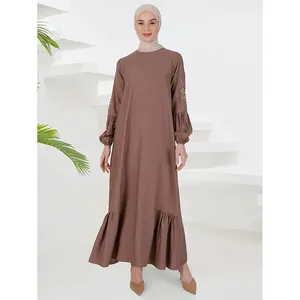 Abaya dubai nouveau 2023 en jubah katun priere pour de femmes musulmanes Gou gaun maxi lengan panjang penuh untuk wanita
