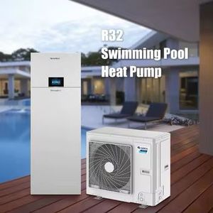 Pompe à chaleur air-eau à fréquence variable homologuée CE pour R32, alimentée par l'énergie solaire et le gaz, classe A d'efficacité énergétique, usage commercial - Product Image 1