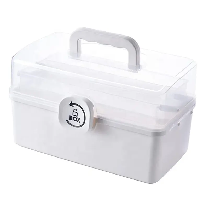 Caja de almacenamiento de plástico portátil, organizador de herramientas con bandeja plegable de 3 niveles, contenedor bloqueable portátil para artesanías