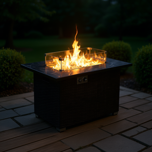 Mesa de fuego de propano de mimbre moderna de 44 pulgadas con cubierta de cerámica para entretenimiento al aire libre - Product Image 2