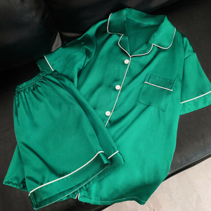 In stile minimalista stile Senior <span class=keywords><strong>verde</strong></span> intellettuale pigiama da <span class=keywords><strong>donna</strong></span> a maniche corte Cardigan estivo abito Casual Casual in seta di ghiaccio - Product Image 6