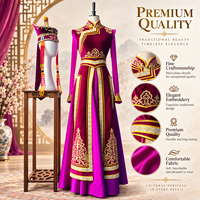 Costume de scène ethnique traditionnel haut de gamme pour femmes, tenue de danse folklorique, robe en velours marron avec broderie dorée et chapeau