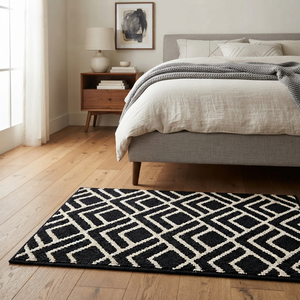 <span class=keywords><strong>Tappeto</strong></span> Geometrico Moderno Bianco e Nero, Moquette Minimalista Scandinava per Soggiorno, Camera da Letto e Sala da Pranzo - Product Image 5