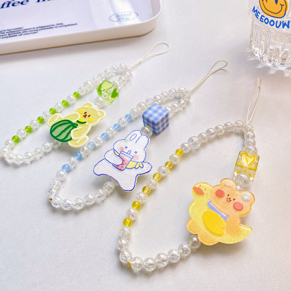 Милый ремешок для телефона с бусинами, ремешок на запястье для автомобильных ключей, акриловый аниме кошелек, брелки ручной работы, ремешок для мобильного телефона