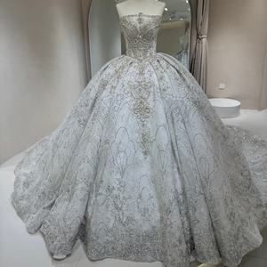 Robes de mariée pour femmes DW0197 Royal Boat Neck Crystal Party Rhinestone - Product Image 1