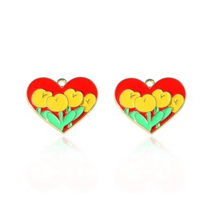 Heart Shape <b>Tulip</b> Flower Pendant Zinc Alloy Enamel For Necklace Making DIY Jewelry Findings Components <b>Red</b> Green Pink - Product Image 5