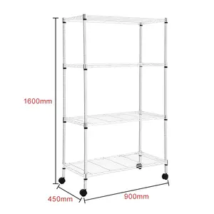 4-tier kitchen storage rack wire shelving chrome metal shelf rack with wheels adjustable