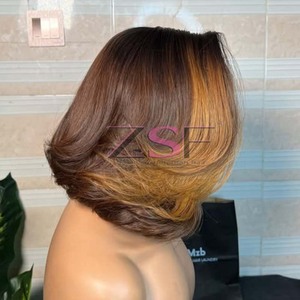 Vente en gros personnalisé HD Lace Front Wig Court Bob Cut Raw Virgin Cheveux humains indiens sans colle avec Transparent Lace Highlight Couleur - Product Image 4