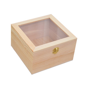 Caja de madera de pino cuadrada de 4.5 pulgadas con tapa de vidrio, cerrable, para regalos, manualidades y recuerdos de boda. - Product Image 5