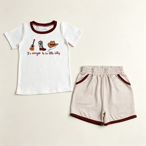 Conjunto de Ropa para Niño Pequeño BSSO2014 Rts, Estilo Boutique, Color Marrón, Tela de Seda de Leche, Venta al por Mayor, Manga Corta, Disponible en Stock - Product Image 3