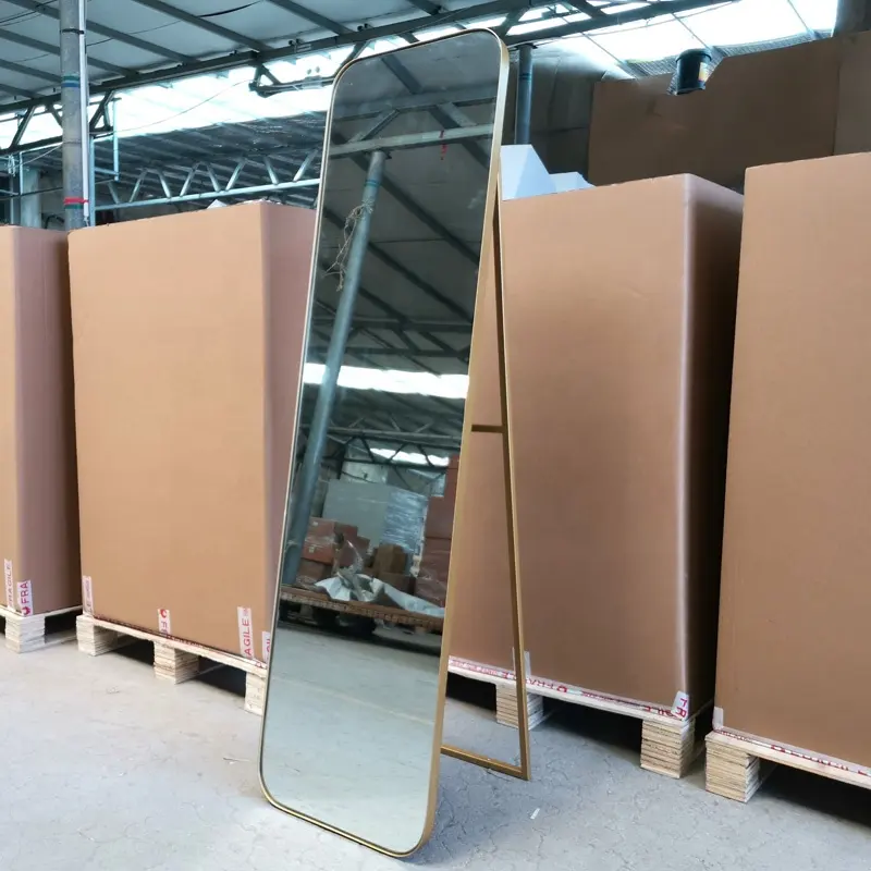 Fabriek Groothandel Vloer Staande Spiegel Full Body Spiegel Zwart Goud Ijzeren Frame Boog Ontwerp Metalen Frame