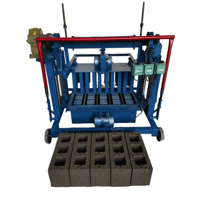 For building construction KM4-45 Mobile Concrete Interlocking Block Machine Produce three-hole hollow brick of 400-150-200mm LWH