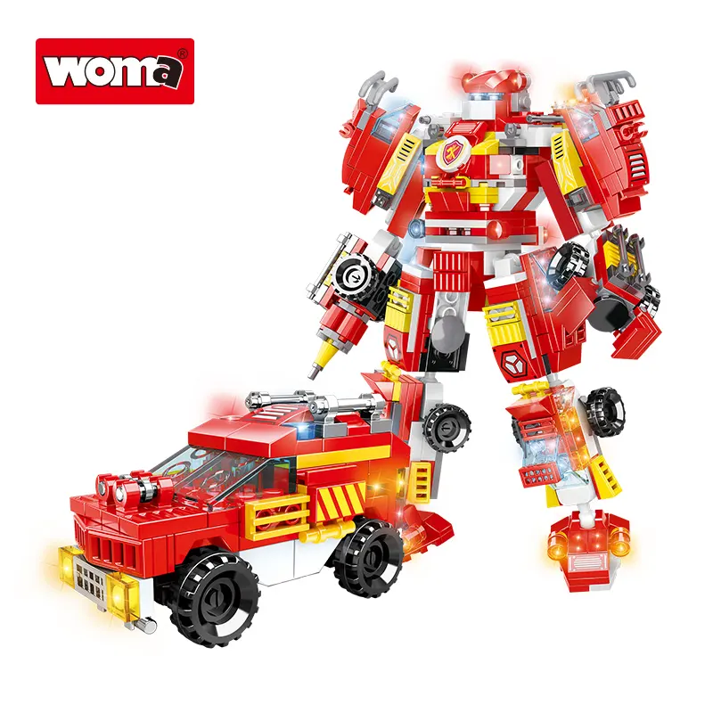 WOMA TOYS Amazon Hot Sale High Quality Low Price Blocks Small Building Bricks 6 in 1 Fire Rescue Car Transform Robot Model Set