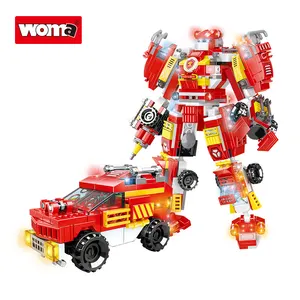 WOMA TOYS Eigenmarke Student Hochwertige Niedrig preis blöcke Kleine Bausteine 6 in 1 Fire Rescue Car Transform Robot Model Set