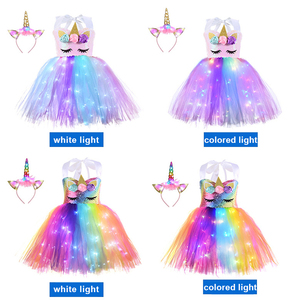 RTS Girls Sweet Birthday Unicorn Dress Set Lentejuelas Rainbow <span class=keywords><strong>Tutu</strong></span> Princess Unicorn Dress <span class=keywords><strong>con</strong></span> luz LED para niños y niñas - Product Image 5