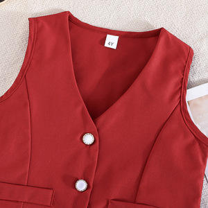 Abbigliamento Estivo per Bambine, Gilet Senza Maniche <span class=keywords><strong>con</strong></span> Scollo a <span class=keywords><strong>V</strong></span> e Bottoni, Gonna Plissettata, Nuovi Vestiti per Bambini all'Ingrosso - Product Image 4