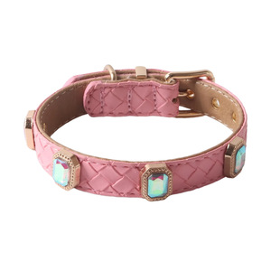 Kalung Hewan Peliharaan Mewah Warna Solid Bahan Kulit PU Anyaman dengan Hiasan Permata untuk Kucing dan Anjing - Product Image 6