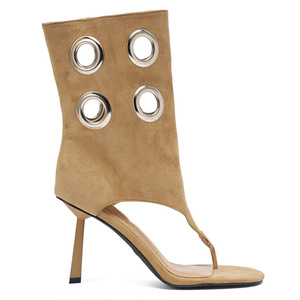 <span class=keywords><strong>Sandali</strong></span> Flip-Flop da Donna alla Moda Personalizzati in Camoscio <span class=keywords><strong>con</strong></span> Punta Quadrata e Anello Argentato, <span class=keywords><strong>Tacco</strong></span> a Spillo, Altezza Media Polpaccio - Product Image 3