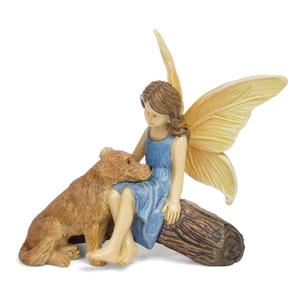 Fata Giardino Fata Fata seduta con il suo cane <span class=keywords><strong>pal</strong></span> Fairy-In Miniatura Fata Giardino di Alimentazione Bravo Ragazzo - Product Image 1