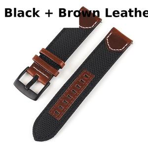 Bracelet de montre vintage en cuir et nylon, sangle en toile durable compatible avec les montres connectées 20 22 24 <span class=keywords><strong>mm</strong></span>, remplacement à dégagement rapide - Product Image 5