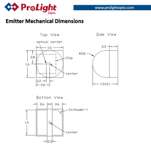 ไฟ LED สีแดง High Bright ProLights PQ2N-4LRE-W 1616 CSP 620‑630nm 350mA 2.0‑2.4V 50‑113lm แหล่งกำเนิดแสง 130 องศา - Product Image 3