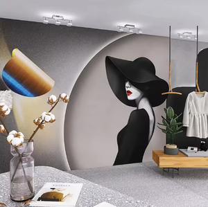 패션 아름다움 벽 벽지 3d 북유럽 빛 고급 의류 상점 호텔 침실 벽 천 여성 벽지 - Product Image 2